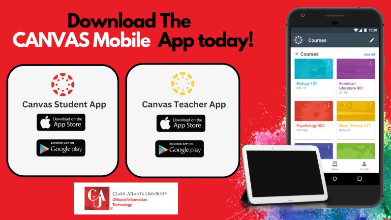 Canvas mobile app advertisement with colorful graphics and app icons.