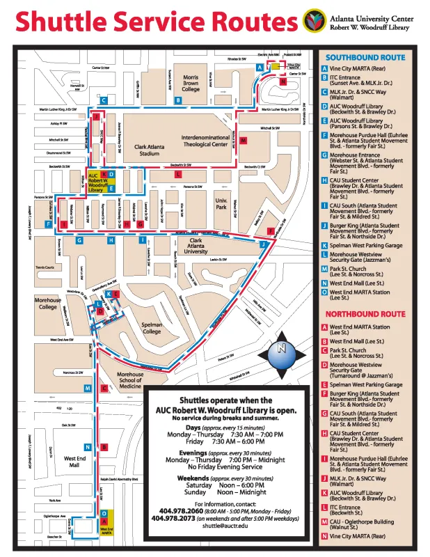 Shuttle route map with stops marked on city streets.