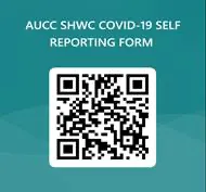 QR code on teal background for COVID-19 self-reporting form.