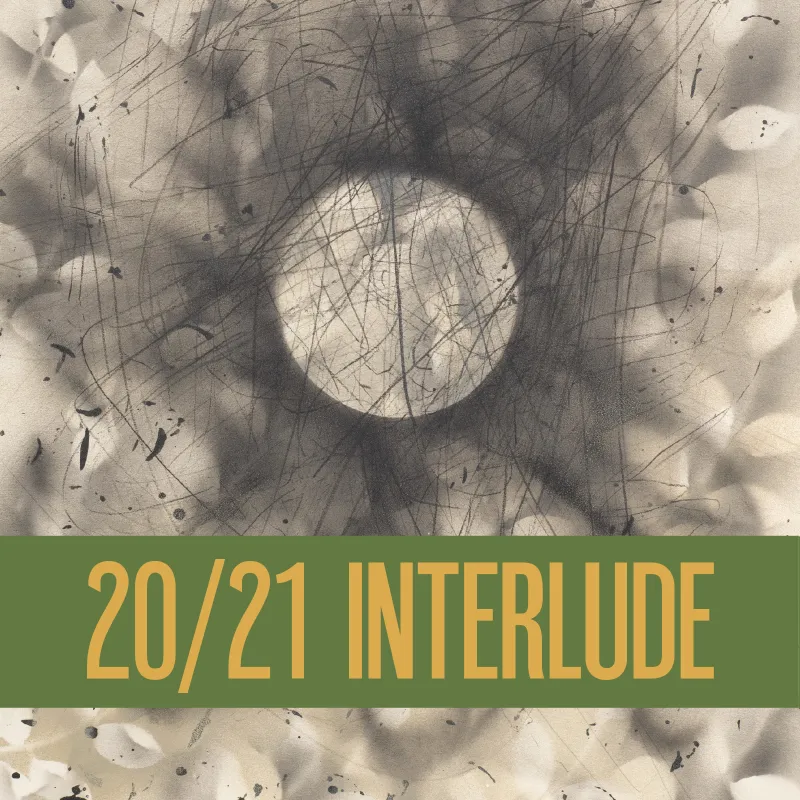 Grungy textured circle with bold green and yellow text overlay.