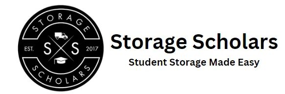 Black and white Storage Scholars logo with text "Student Storage Made Easy."