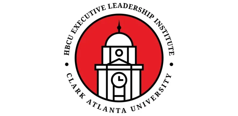 Clark Atlanta University logo with a red circle and clock tower.