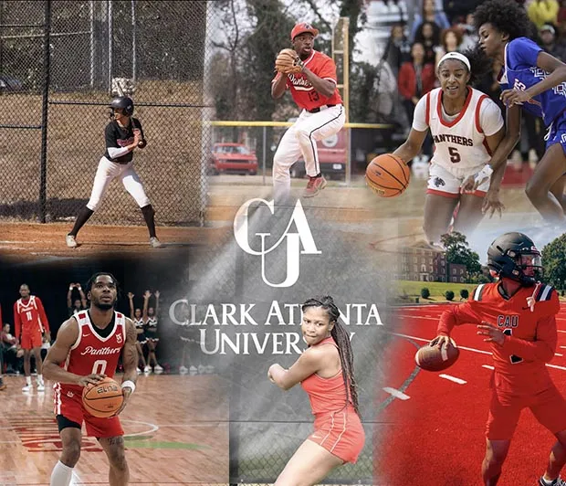 Clark Atlanta University athletes playing various sports, including basketball and tennis.