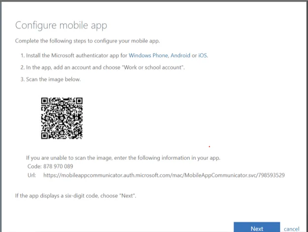 QR code with setup instructions for a mobile app on screen.