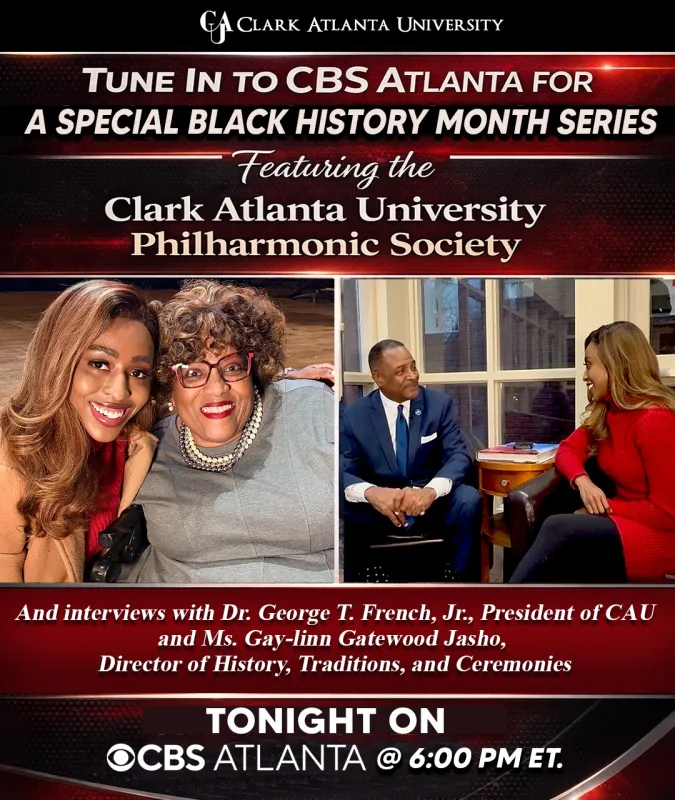 Collage: Smiling women, a man in a suit talking to a woman in red dress.