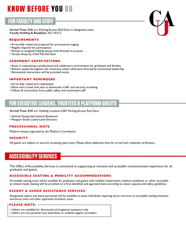Text-heavy graphic with accessibility information and university logo.