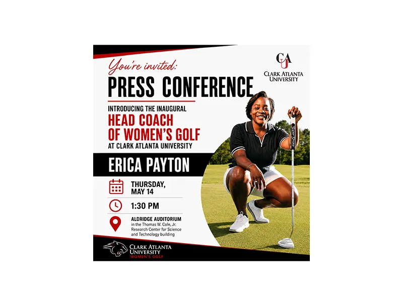 Press conference announcement for a new women's golf coach.
