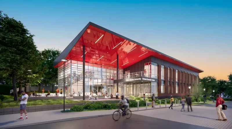 Rendering of Clark Atlanta University’s Student Success Center, a new academic building scheduled to open in Fall 2026.