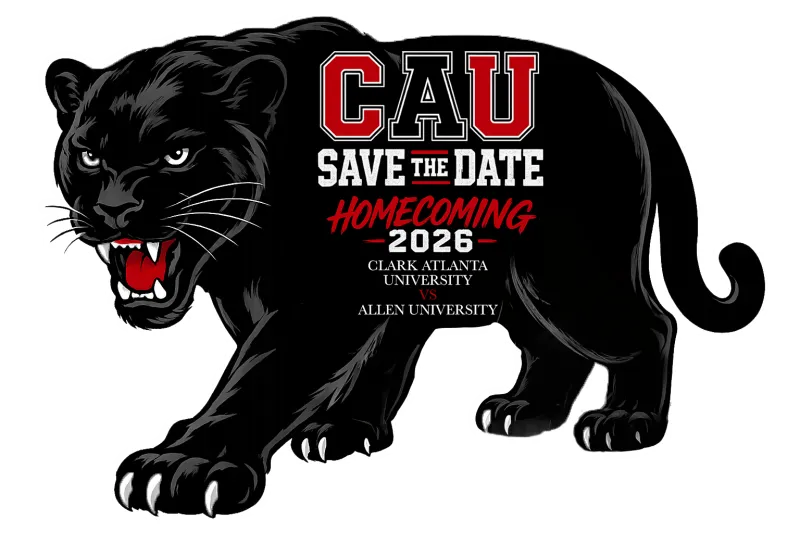 Black panther graphic with text overlay, "CAU Homecoming 2026."